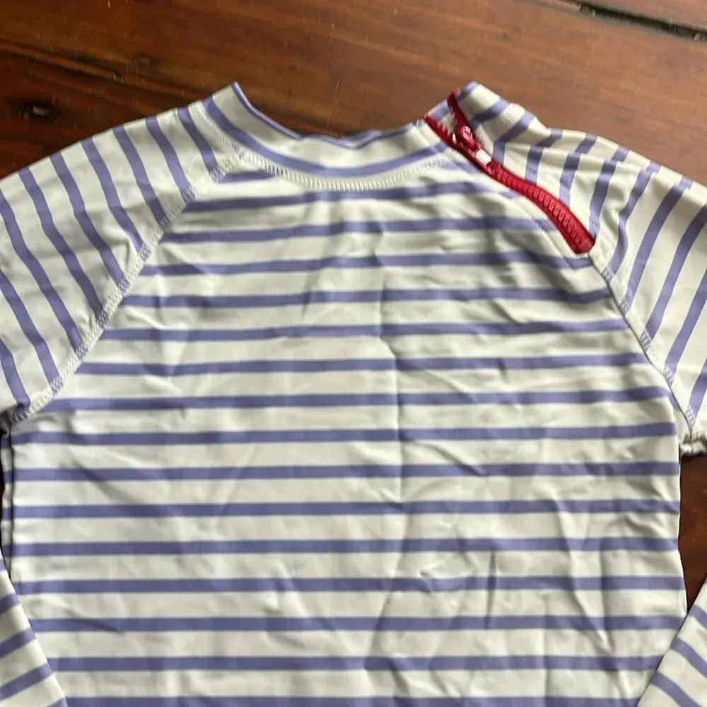 Cabana Life striped mock neck asymmetrical zip sun swim rashguard sz 12